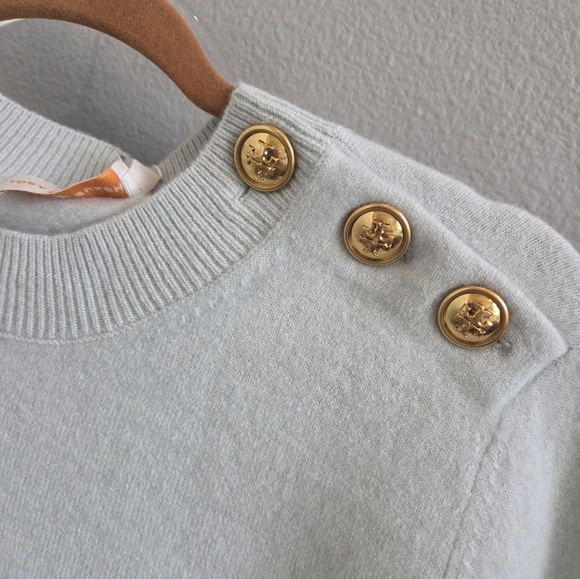 NWT Tory Burch Rose Sweater Iced Blue - Picture 2 of 7